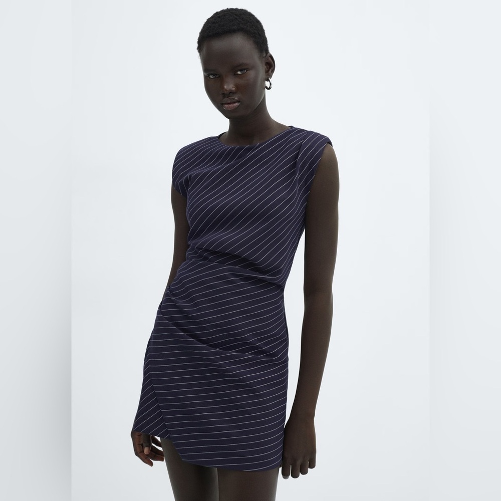 Mango Navy short pinstripe dress NWT